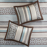 Madison Park Princeton Reversible Quilted Bedspread Set, Solid Reverse Summer Breathable, Lightweight All Season Bedding Layer, Matching Shams, Bedspread King(120"x118"), Blue 5 Piece Madison Park