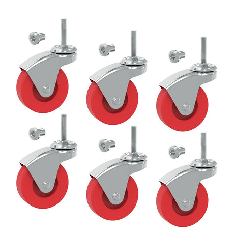 BIG RED 2.5 Inch Stem Caster Wheels Set of 6,Heavy Duty 360 Degree Swivel Stem Casters for Creeper Service Utility Cart Stool Post Mount,ATR6551-6PB BIG RED