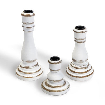 Taper Candle Holders Set of 3, Rustic Wooden Candlestick Holders, Farmhouse Wood Candle Stand, Vintage Candles Stick Tapered Holder for Living Room, Table Centerpiece (Vintage White)