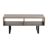Household Essentials Jamestown TV Stand Coffee Table with Rectangular Storage Compartments Ashwood Rustic Wood Grain and Black Metal Household Essentials