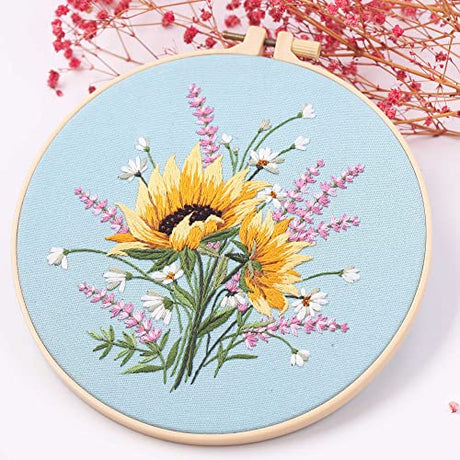 4Pcs Embroidery kits for beginners, Including Printed Embroidery Cloth with flower Patterns, 2 Plastic Embroidery Rings, 1 Pair of Scissors, Colored Threads, Needles and an Embroidery Instructions REEWISLY