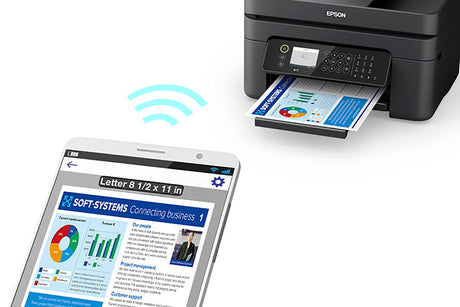 Epson Workforce WF-2850 All-in-One Wireless Color Inkjet Printer, Black - Print Scan Copy Fax - 10 ppm, 5760 x 1440 dpi, Auto 2-Sided Printing, 30-Sheet ADF, Voice-Activated, Vertluna Printer_Cable Epson