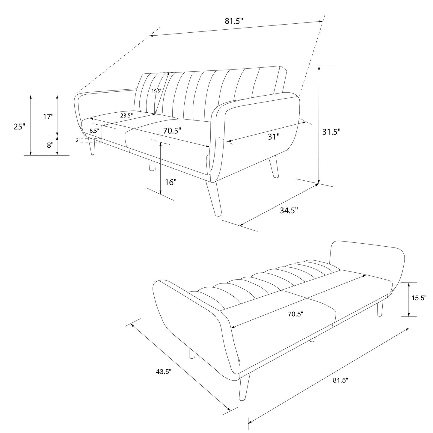 Novogratz Brittany Sofa Futon, Premium Linen Upholstery and Wooden Legs, Green Linen