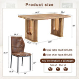 Rejeke 64.5" Dining Room Table Set for 6, Modern Farmhouse Wood Dining Table Set with Decorative Pedestal Legs & 6 Cushioned Chairs,Rustic Brown Kitchen Table Set for Kitchen, Easy Assembly Rejeke