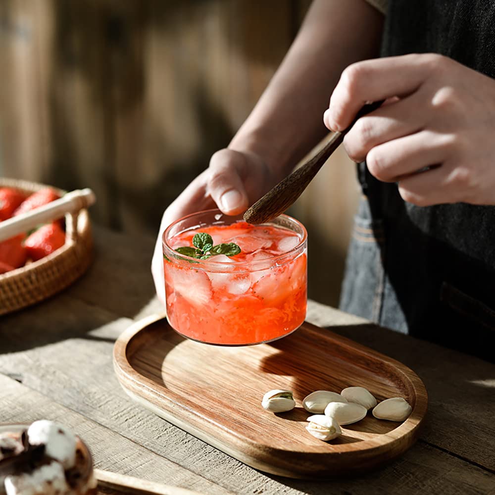 Elsjoy Set of 2 Acacia Wooden Serving Trays, Natural Wood Serving Platters Set with Lip, Oval Charcuterie Plates Board Rustic Long Bread Fruit Dishes for Kitchen Decor, 14"x7" and 11"x5.5" Elsjoy