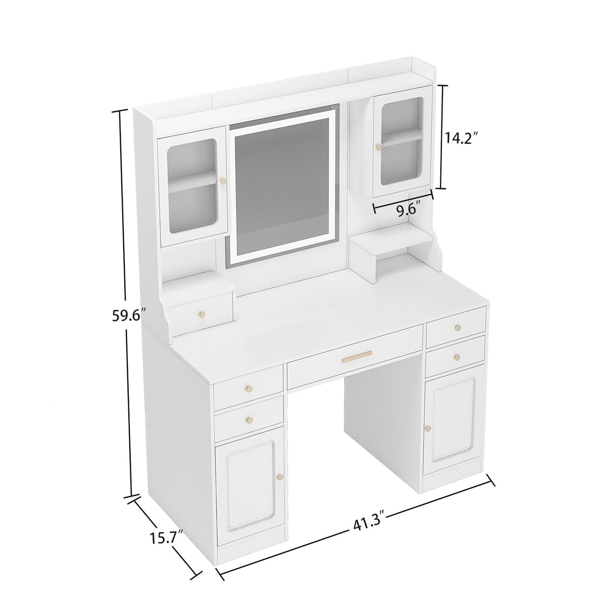 Leavader Vanity Desk with Lighted Mirror - 41.3" White Vanity Table with USB Ports & Large Storage Space, Modern Makeup Desk Dressing Table for Home Apartment Leavader