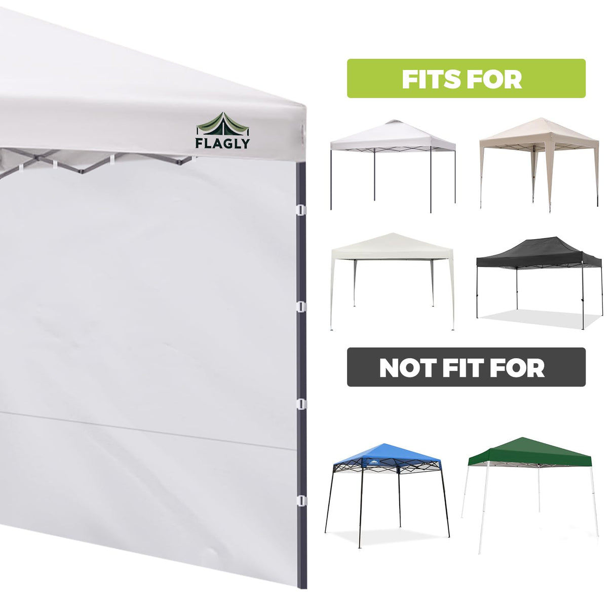 Instant Canopy Sidewalls for 10x10 Pop Up Canopy Tent, 300D Waterproof Material for Outdoor Events, Vendor Booths, and Privacy (Sidewalls Only, Canopy Not Included) (3 PCS) FLAGLY