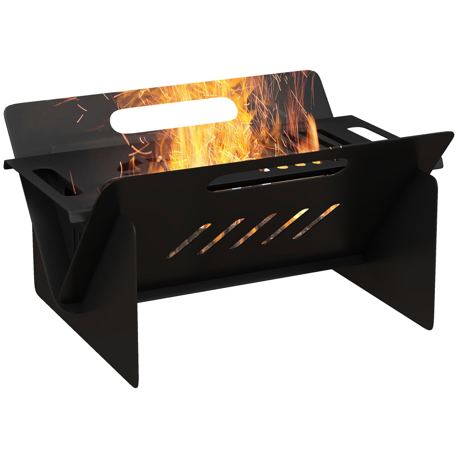 Outsunny 3-in-1 Portable Fire Pit, Stove, Coffee Table, Wood Burning Firepit with Carrying Bag and Quick Assembly for Camping, Bonfire, Picnic, Backyard, Patio, Black - WoodArtSupply