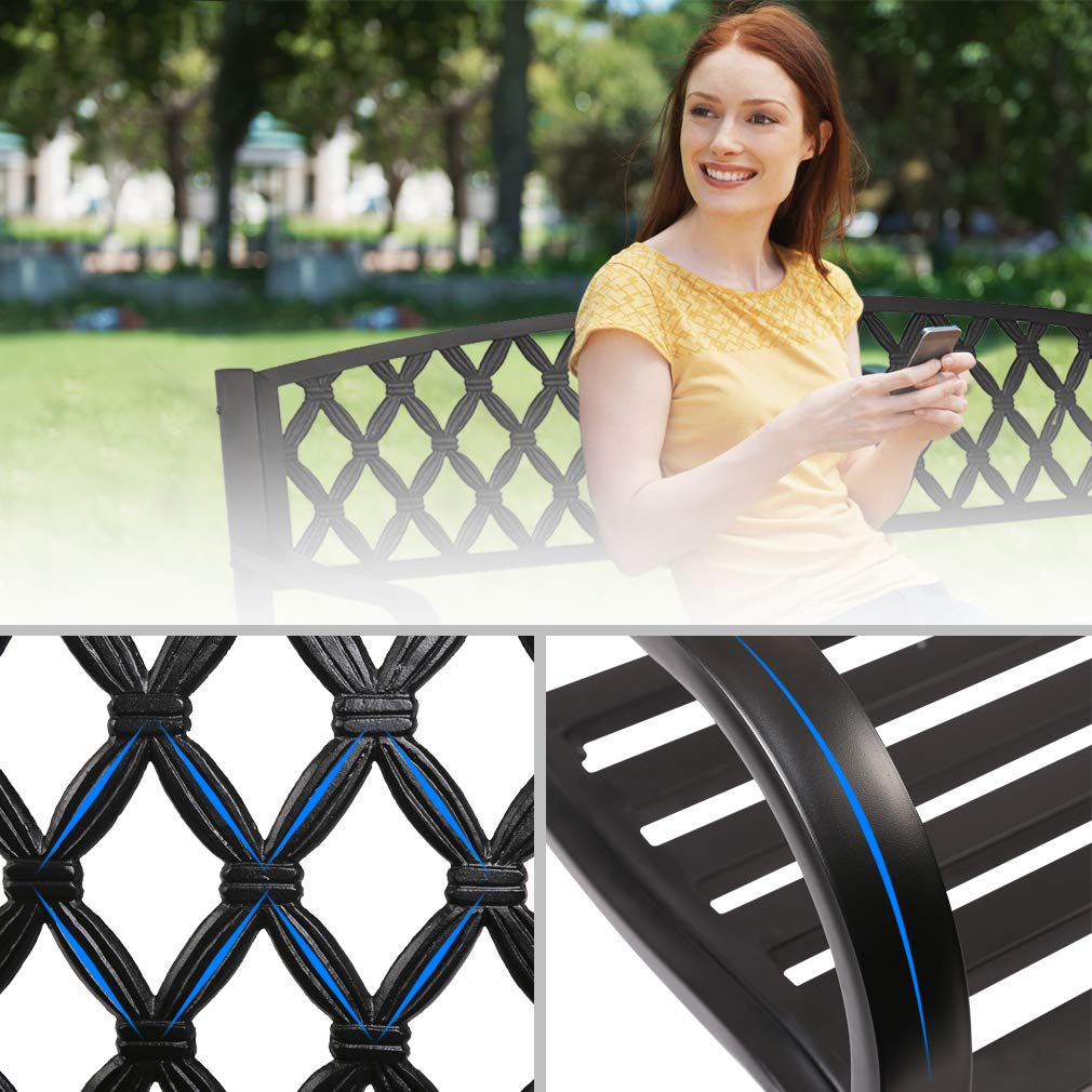 Park Bench Metal Bench 50 Garden Bench Chair Outdoor Benches Clearance Patio Bench Yard Bench Porch Work Entryway Steel Frame Furniture FDW