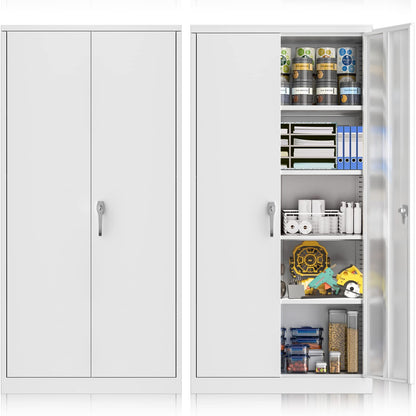 Superday 71" Lockable Steel Storage Cabinet, Locking Metal Storage Cabinets, Tall White Cabinet with 2 Doors and 4 Adjustable Shelves for Garage, - WoodArtSupply