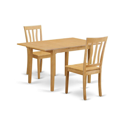 East West Furniture NOAN3-OAK-W 3 Piece Room Set Contains a Rectangle Wooden Table with Butterfly Leaf and 2 Kitchen Dining Chairs, 32x54 Inch - WoodArtSupply