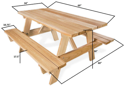 All Things Cedar PT70 Picnic Table | 6-ft Cedar Outdoor Bench | Handcrafted Patio Benches for Outdoors | Western Red Cedar, Eco-Friendly & Spacious Wood Bench (70x60x30) - WoodArtSupply