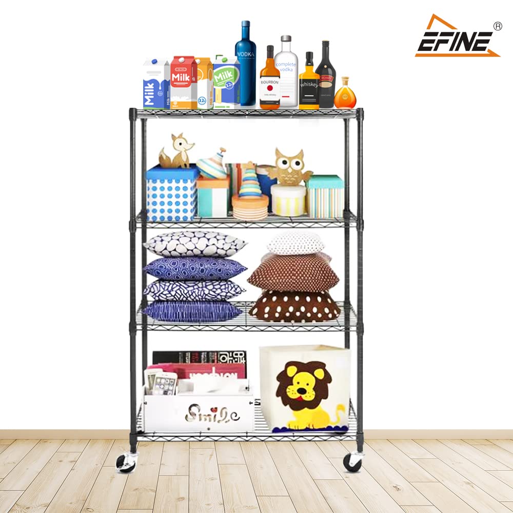 Catalina Creations EFINE 4-Shelf Shelving Units and Storage on Wheels, NSF Certified, Adjustable Carbon Steel Wire Shelving Unit Rack for Garage, Kitchen, Office, Black (50H X 30W X 14D)