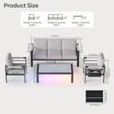Bestier 4 Piece Aluminum Patio Furniture Set with Outdoor 3-Seater Sofa, Modern LED Patio Conversation Set with 5" Grey Cushions and Marble Texture Coffee Table for Balcony, and Backyard Bestier
