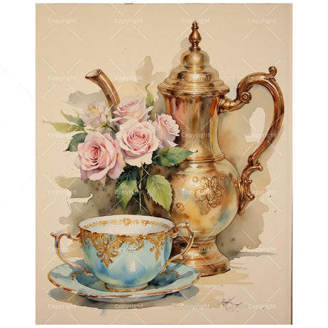 Tea Time Roses Paint by Numbers Kit for Adults - DIY Teapot and Cup Painting on Canvas 16x20 Inches, Acrylic Paint Set, for Beginners, Ideal for Home Decor or Gifts DecorFriday