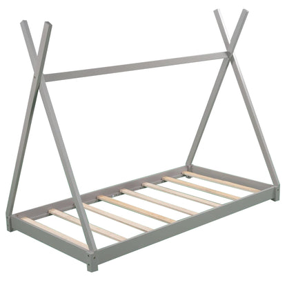 Bellemave Twin Montessori Floor Bed Frame with Sturdy Triangle Structure in Gray