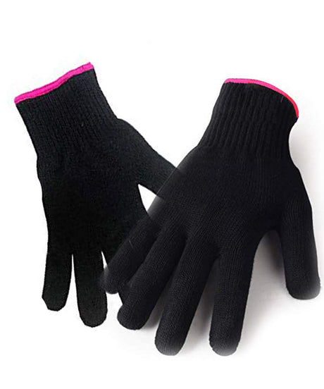 AFT90 2 Heat Resistant Glove for Hair Styling, Curling Iron, Flat Iron and Curling Wand, Black, Pink Edge AFT90