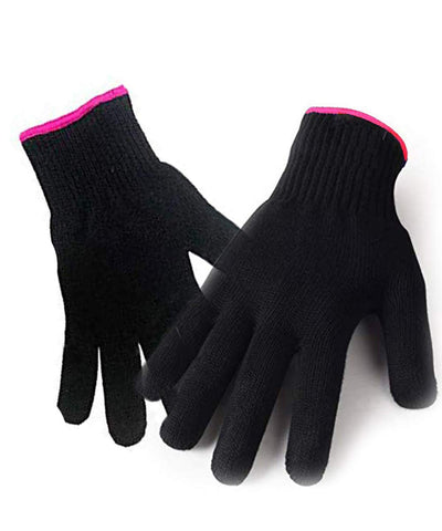 AFT90 2 Heat Resistant Glove for Hair Styling, Curling Iron, Flat Iron and Curling Wand, Black, Pink Edge
