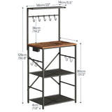 HOOBRO Kitchen Bakers Rack with Power Outlet, 4 Tiers Microwave Oven Stand with Storage, Coffee Bar Table with 9 S-shaped Hooks, Kitchen Storage Shelf Rack, Rustic Brown and Black BF58UHB01 HOOBRO