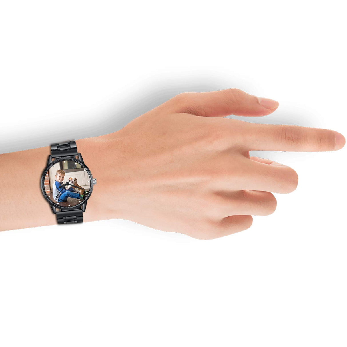 Gemszoo Custom Photo Watch Personalized Picture Stainless Steel Mesh Quartz Watch for Men (Black for Men) Gemszoo