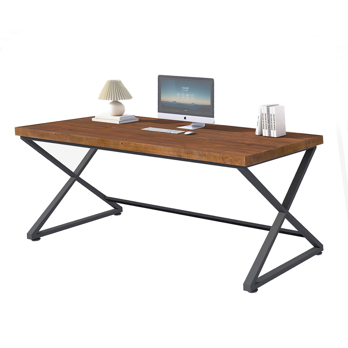 IBF Solid Wood Computer Desk, Rustic 55” Real Wood Home Office Work Desk, Farmhouse Natural Wood Desk for Writing Study, Simple Fir Wooden PC Table Workstation for Living Room Bedroom, Brown, 55 inch IBF