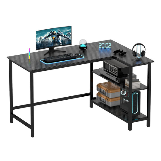 WOODYNLUX Computer Desk with Shelves, 50 Inch Gaming Writing Desk, Study PC Table Workstation with Storage for Home Office, Living Room, Bedroom, Metal Frame, Black