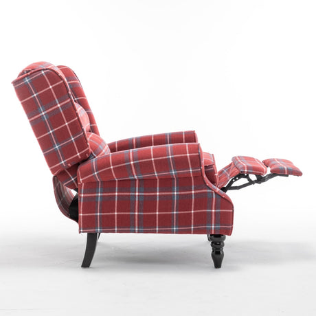 PATIOPTION Upholstered Wingback Recliner Chair, Plaid Recliner Chair Armchair Adjustable Footrest Push Back Reclining Sofa, Mid-Century Modern Lounge Armchair for Living Room, Bedroom, Reading - Red PATIOPTION