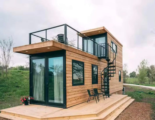 Prefab Hiking House,20ft Container Home,Portable Mini Home with Deck,Outdoor Living Space for Couples,Suitable for Camping and Hiking 221" D x 144" W x 180" H (40FT w/First Floor)