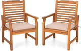 PHI VILLA 2 Pieces Acacia Wood Outdoor Dining Chairs with Cushions, Patio Oil Finished Wooden Armchairs Set of 2, Natural Teak Dining Chairs for Deck, Yard, Porch PHI VILLA