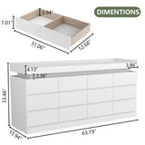 Gyfimoie 12 Drawer Dresser with Power Outlet, Dresser with LED Light, Modern Chest of Drawers for Closet, Double Wide Drawer Organizer Cabinet for Bedroom, Living Room (White, 12 Drawers) Gyfimoie