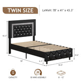 Twin Bed Frame, Faux Leather Platform Bed with Upholstered Diamond Headboard, Mattress Foundation with Strong Wooden Slats Support, No Box Spring Required, Easy Assembly, Black BarnFurin