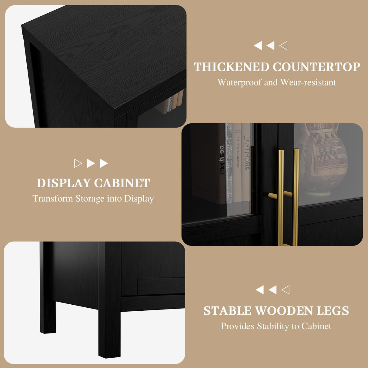 GarveeHome Sideboard Buffet Cabinet with 4 Glass Doors, 55" Large Buffet Cabinet with Storage, Modern Farmhouse Storage Cabinet Table for Kitchen Dining Room, Living Room(Glass with 4 Door, Black) GarveeHome