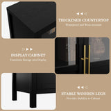 GarveeHome Sideboard Buffet Cabinet with 4 Glass Doors, 55" Large Buffet Cabinet with Storage, Modern Farmhouse Storage Cabinet Table for Kitchen Dining Room, Living Room(Glass with 4 Door, Black) GarveeHome