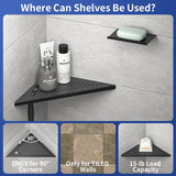 Bernkot 10'' Corner Shower Shelf w/Soap Holder, 304 Stainless Steel Grout in Shelf for Bathroom, Recessed Shelf Rack for Tiled Wall, No Drilling Needed (Black) Bernkot