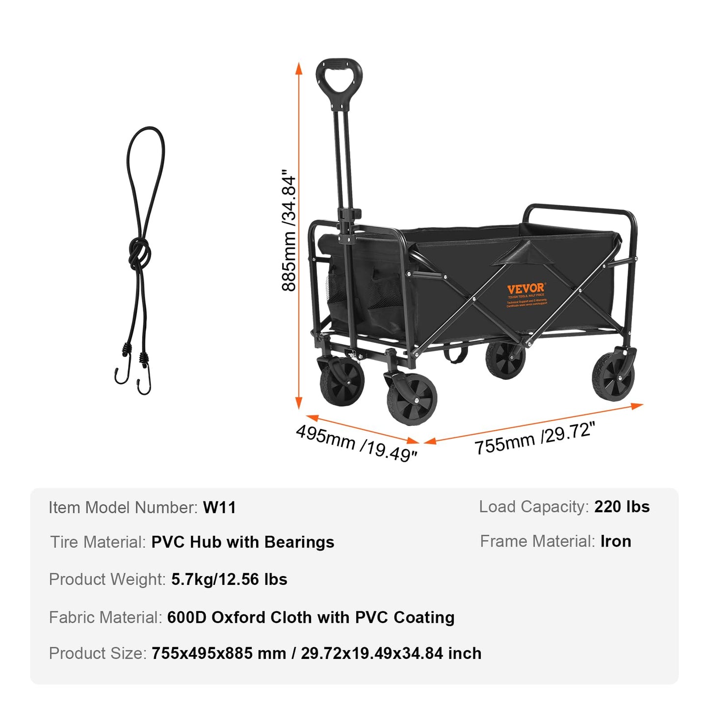 VEVOR Collapsible Folding Wagon Cart, 220lbs Heavy Duty Wagons Carts Foldable with Wheels, Outdoor Portable Garden Cart Utility Wagon for Groceries Camping Sports with Large Capacity & Drink  - WoodArtSupply