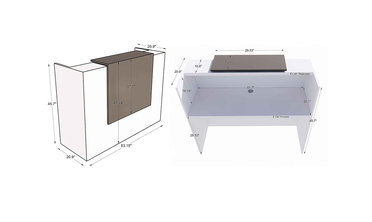 UGOS ICN 53 Inch Contemporary Reception Desk | Multifunctional Modern,Transaction Countertop, Laminate Desktop, Standing Front Table for Office, Home, School, Salon, Spa - White and Teak UGOS
