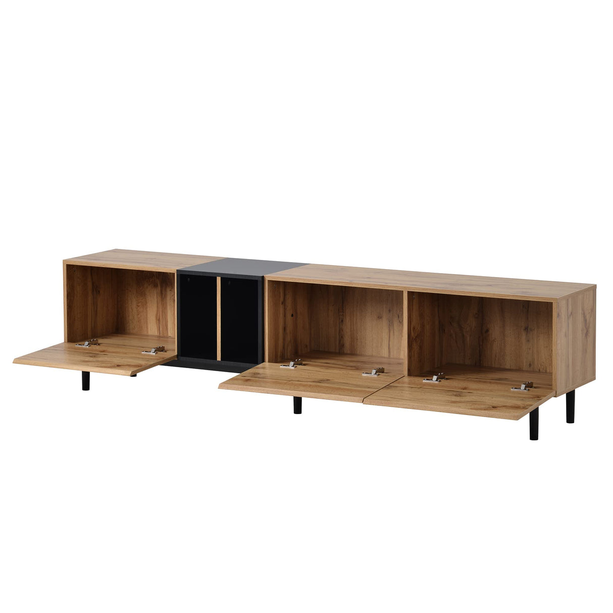 LUMISOL Modern TV Console Table for 80" TV, TV Stand with 3 Cabinets and Open Shelves, Wood Entertainment Center TV Media Table with Ample Storage for Living Room, Bedroom, Natural Wood LUMISOL