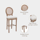 Nrizc French Country Bar Stools Set of 2, Farmhouse BarStools with Solid Wood Frame and Upholstered, Rattan Back Kitchen Bar Stool for Dining Room, Kitchen Nrizc