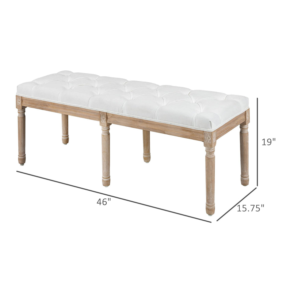 HOMCOM Bedroom End of Bed Bench, 46" Upholstered Entryway Bench with Button Tufted, Thick Padding and Wood Legs, French Vintage Style Linen-Feel Ottoman Bench for Hallway, Living Room, Cream White HOMCOM