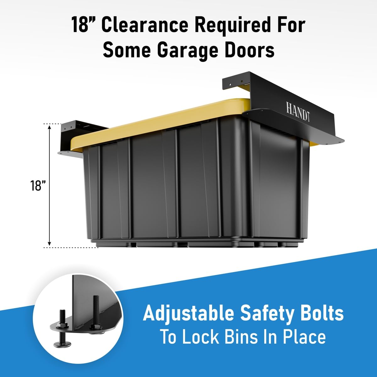 HANDT Overhead Garage Storage Rack, Connectable Heavy Duty Metal Ceiling Rails For Garage Storage Organization Shelving System, Hanging Racks For Tote Containers, Supports Up To 6 Bins, 4 Sets Black HANDT