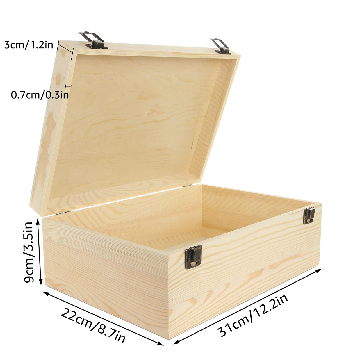 LANIAKEA Unfinished Wood Box, 12" x 9" x 5" Large Wooden Box, Wood Box with Hinged Lid, Wooden Boxes for Crafts DIY Art Hobbies and Home Storage LANIAKEA