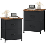 Somdot Black Nightstand Set of 2, Small Dresser for Bedroom with 2 Drawers, Bedside Table Night Stand End Table with Fabric Bins for Bedroom Kids Closet Dorm Guest Room, Black Rustic Brown Somdot