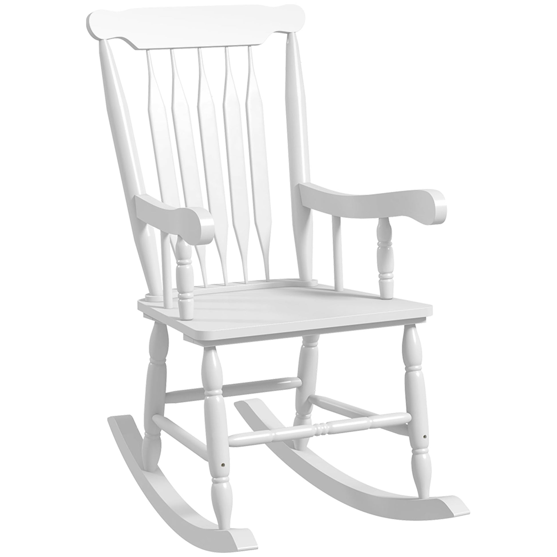 Outsunny Outdoor Wood Rocking Chair, 350 lbs. Porch Rocker with High Back for Garden, Patio, Balcony, White - WoodArtSupply