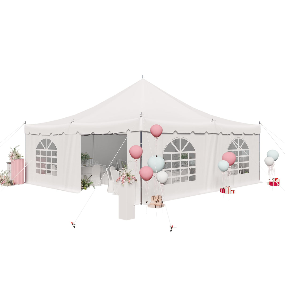 EROMMY 20x20ft Pole Party Tent, Weekend Canopy Heavy Duty with Sidewalls, 2 Doors, Carry Bags, PVC Fire Retardant Outdoor Canopies for 62 People, Large Tents for Parties, Events, Weddings, White EROMMY