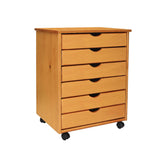 Adeptus Original Roll Cart, Solid Wood, 6 Drawer Extra Wide Drawers Roll Carts, Medium Pine ADEPTUS