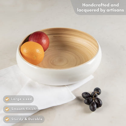 LEXA 12" Handmade White Bamboo Wooden Fruit Bowl for Kitchen Counter - 130Oz Lightweight Large Bamboo Wooden Bowls for Food, Wooden Salad Bowl, Wood Bowls for food - Wooden Serving Bowl for Snacks