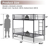 Karl home Black Bunk Bed Twin Over Twin, Metal Bunk Bed with Built-in Ladder and Safety Guardrail, Space-Saving Twin Bunk Beds for Kids, Teens & Adults, No Box Spring Karl home
