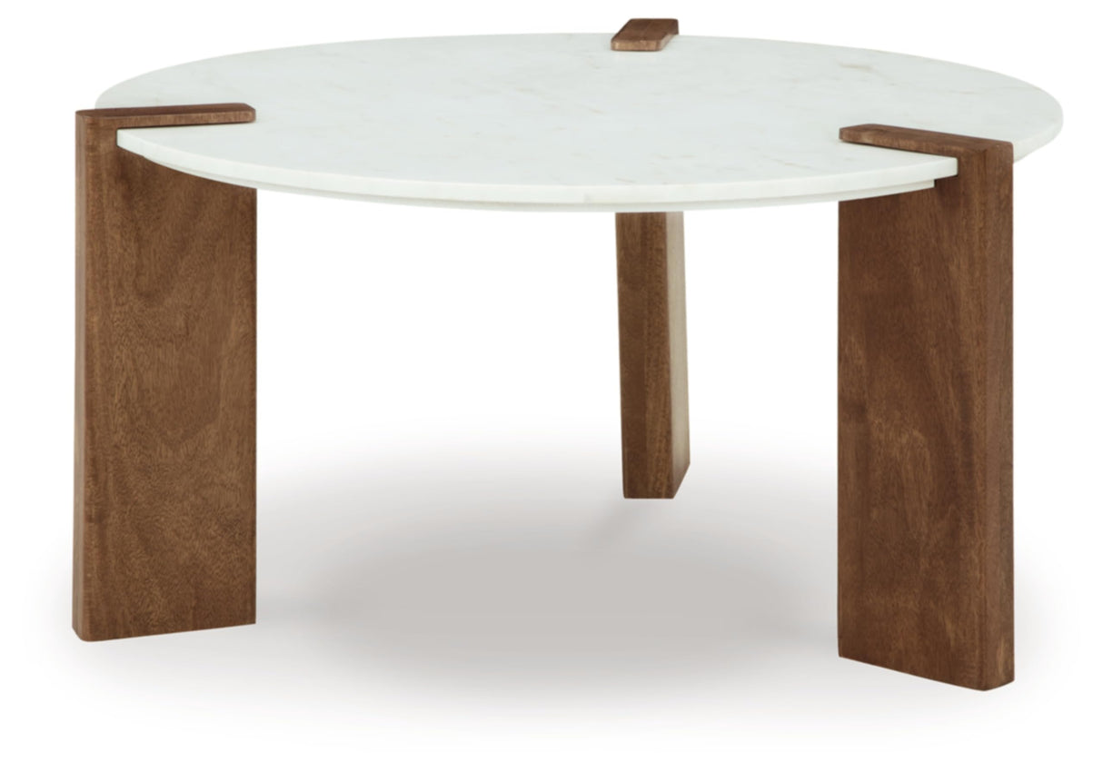 Signature Design by Ashley Isanti Modern Coffee Table with Marble Top, White & Light Brown Signature Design by Ashley