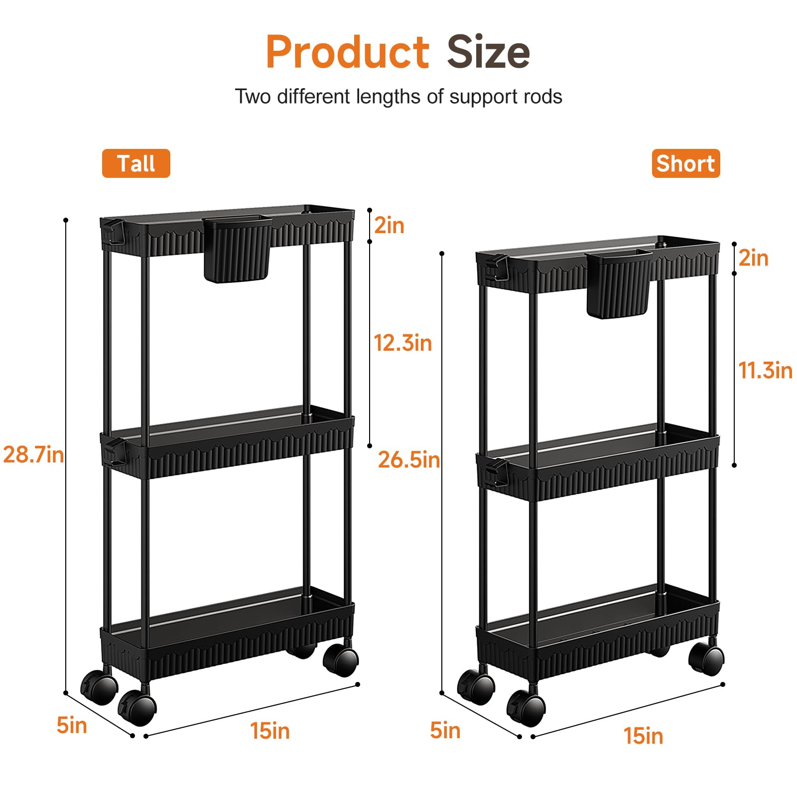 Sevenblue Slim Storage Rolling Cart with Wheels, 2 Pack 3 -Tier Rolling Cart Bathroom Organizers and Storage, Utility Cart for Laundry Room Organization, Bathroom and Kitchen Narrow Places, B - WoodArtSupply