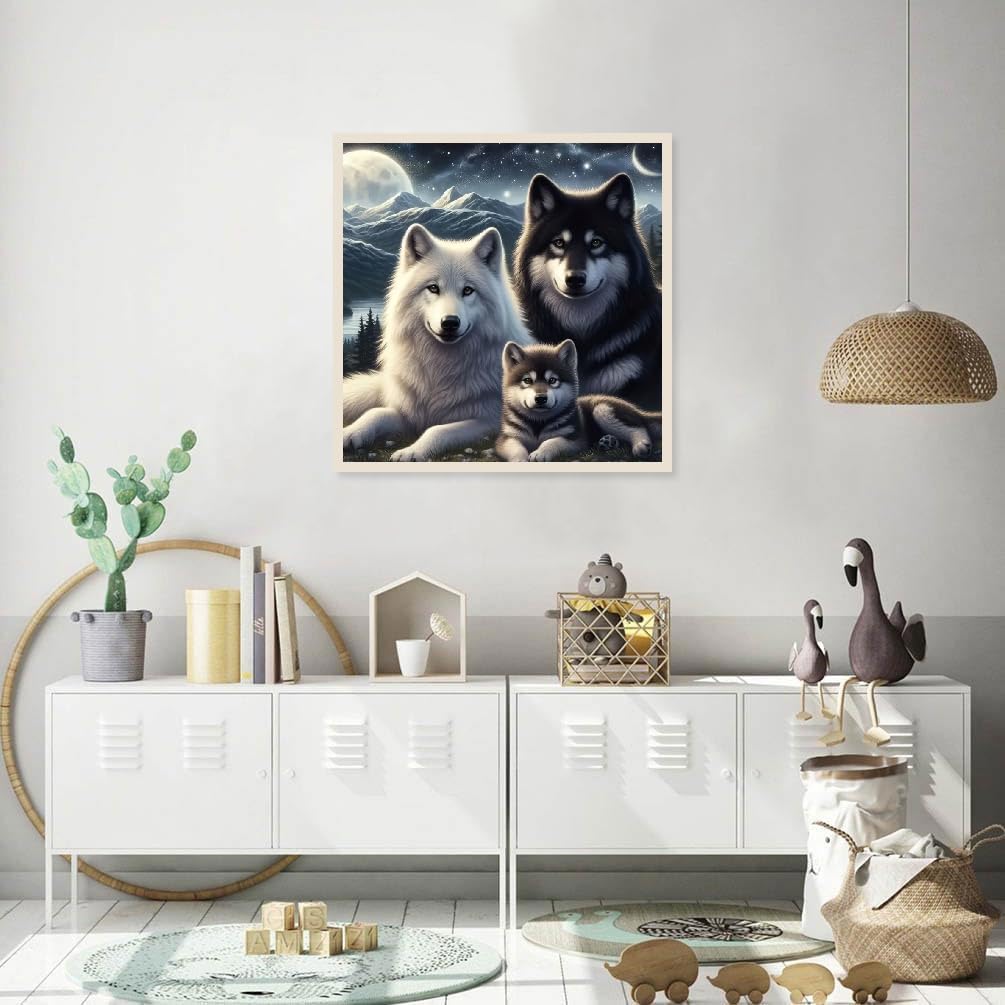 JFYHAB Wolf Diamond Painting Kits for Adults Beginners, Wolf Family Diamond Art Kits for Adults, Moon Wolf DIY 5D Full Drill Crystal Gem Art Diamond Dots for Gifts Home Wall Decor 12x12 inch JFYHAB